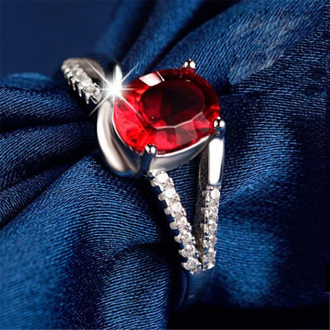 Women's S925 Strling Silver Ring Red